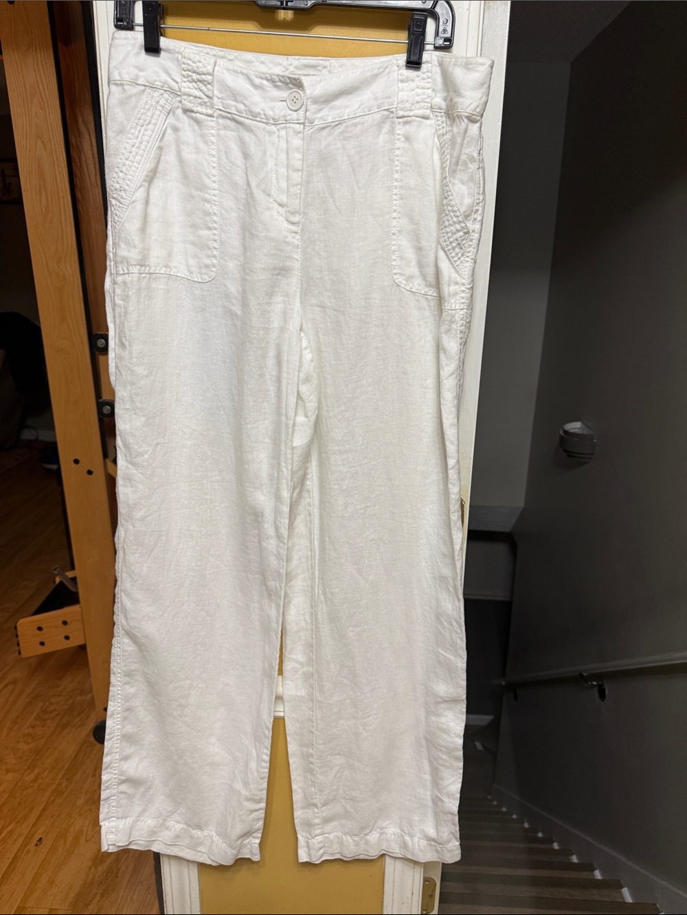 Madison White Linen Blend Straight Leg Pants Size 10 Summer Coastal